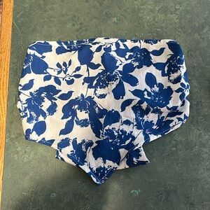 SHEIN Blue/White Floral Tie Back Bandeau Top,XS